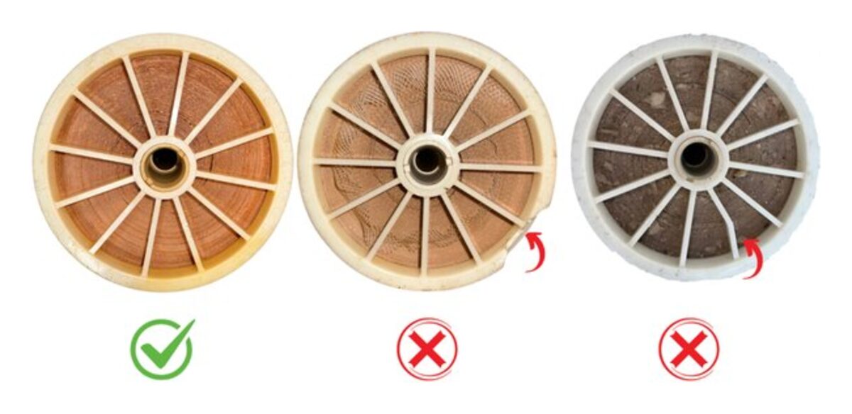 3 end caps compared, the left one passes, the 2 beside it are marked fail