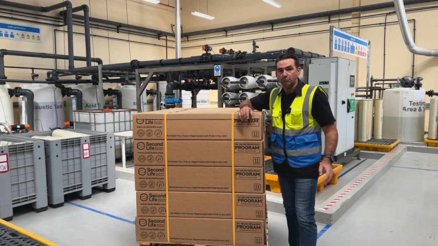 A finished pallet of boxed elements in the plant