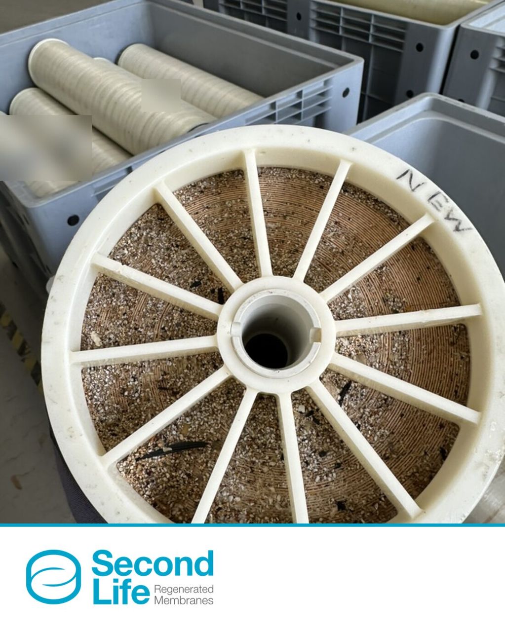 Fouled end cap on a spent element at intake
